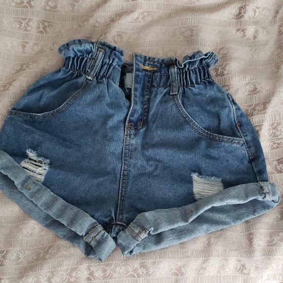 elastic waistband jean shorts